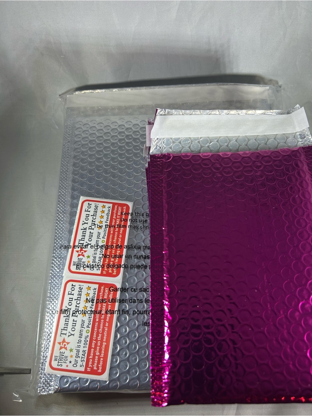 Metallic Pink and Silver Bubble Mailers - Secure Padded Shipping Envelopes